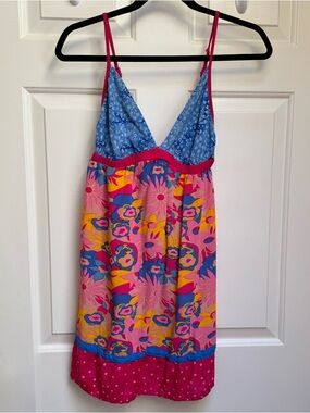 Travida Festival Babydoll Floral Pink Blue Orange Slip Dress juniors Large